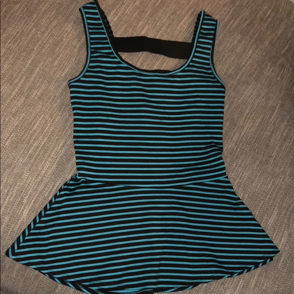 Black & Teal Stripe Peplum Top